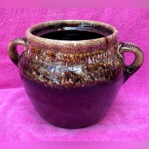 Vintage Brown Drip Glaze Stoneware Bean Pot